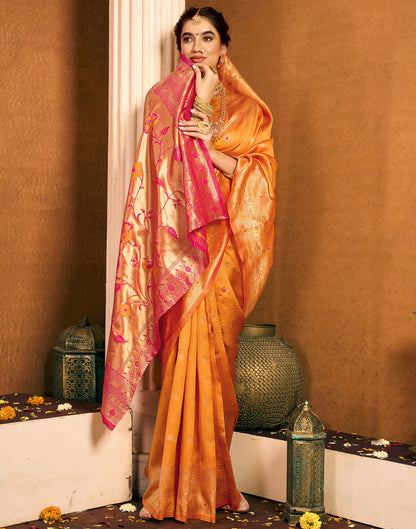 Saffron Silk Woven Paithani Saree