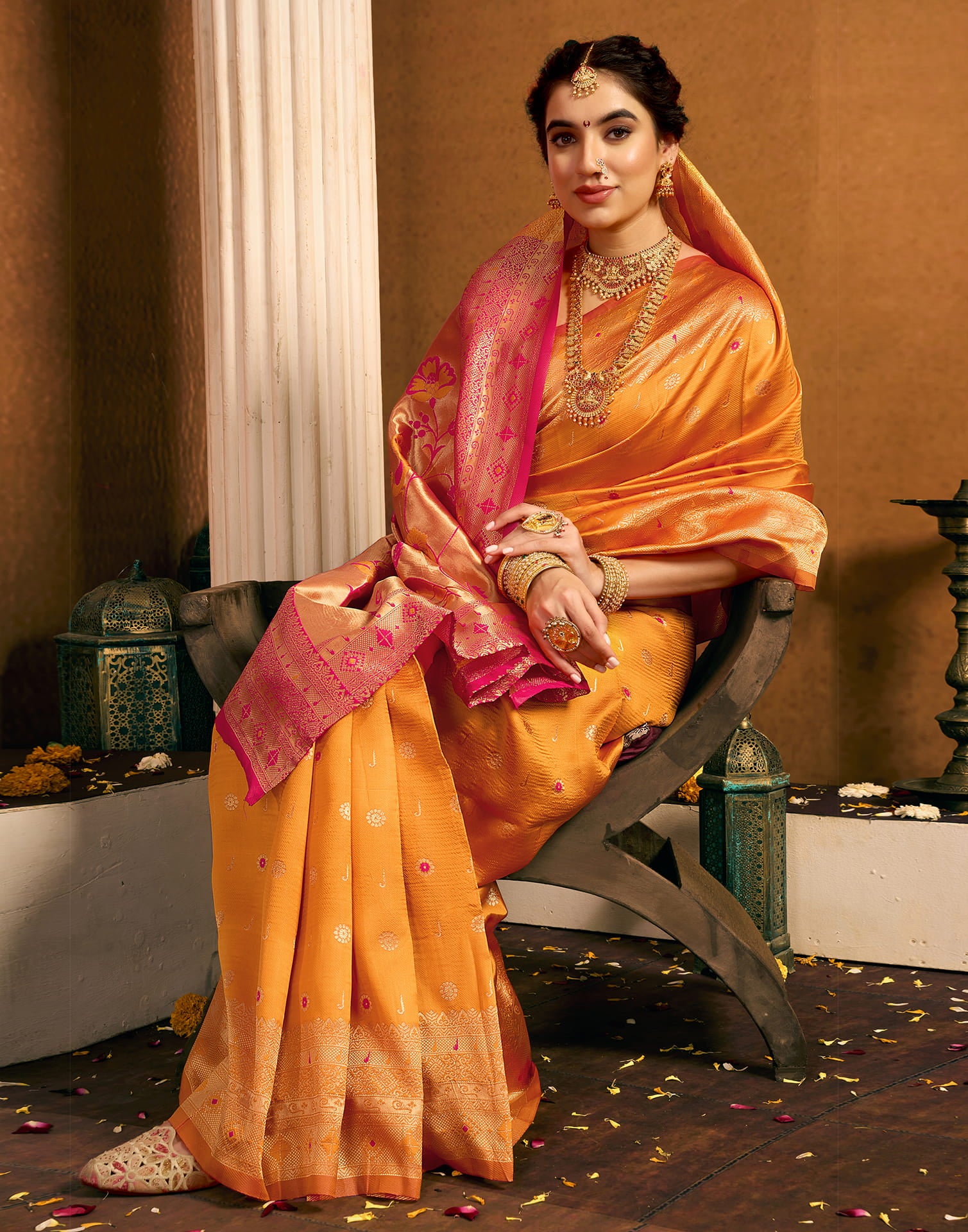 Saffron Silk Woven Paithani Saree