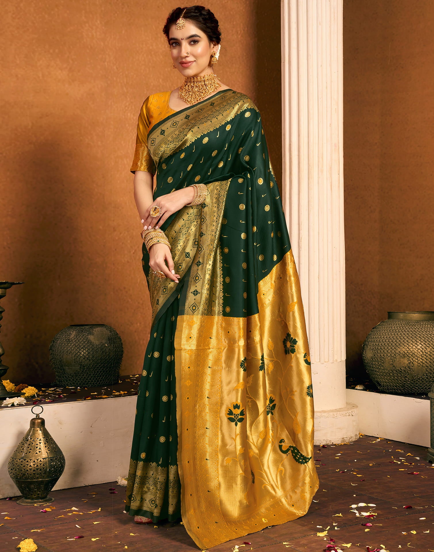 Dark Green Silk Woven Paithani Saree