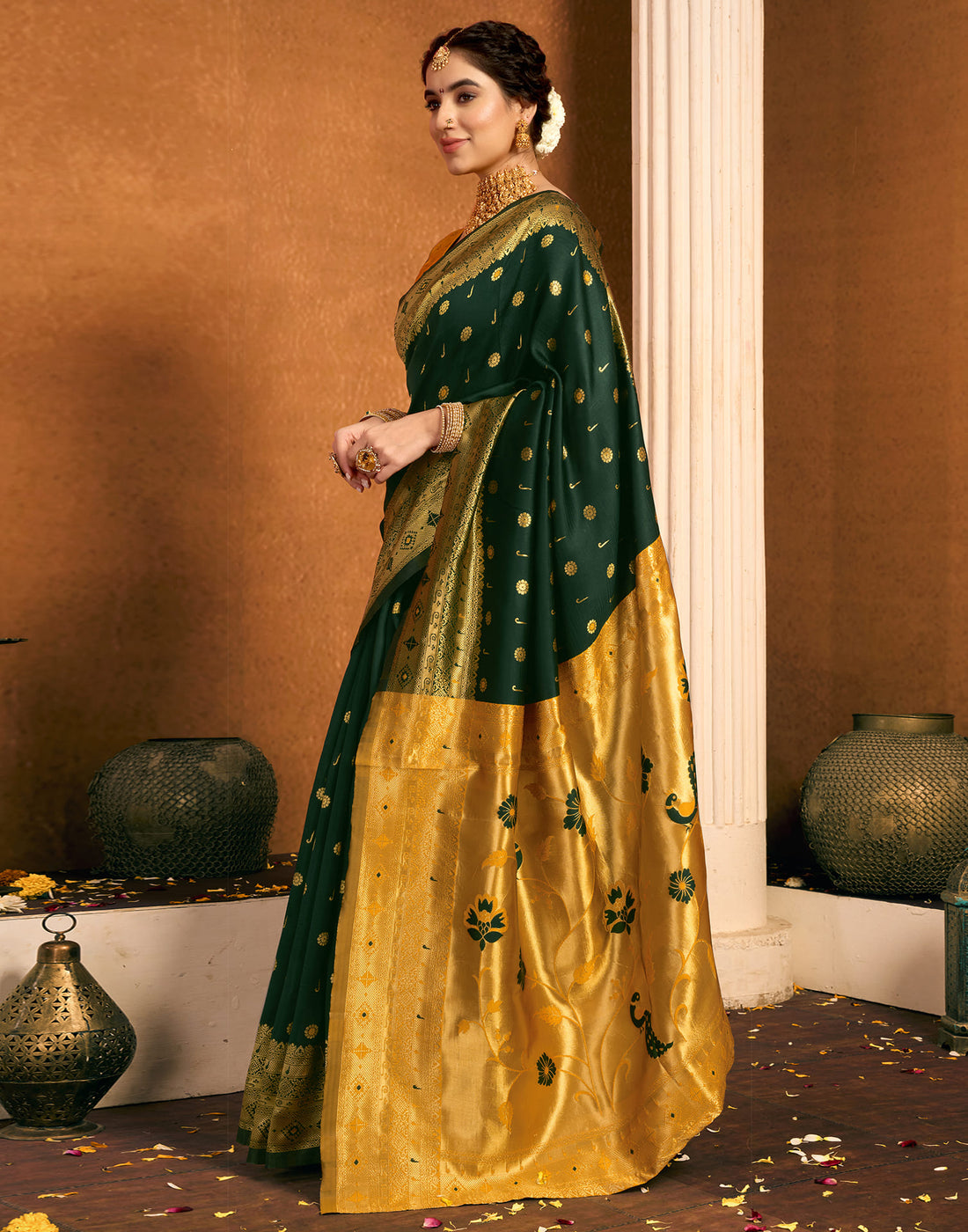 Dark Green Silk Weaving Paithani Saree