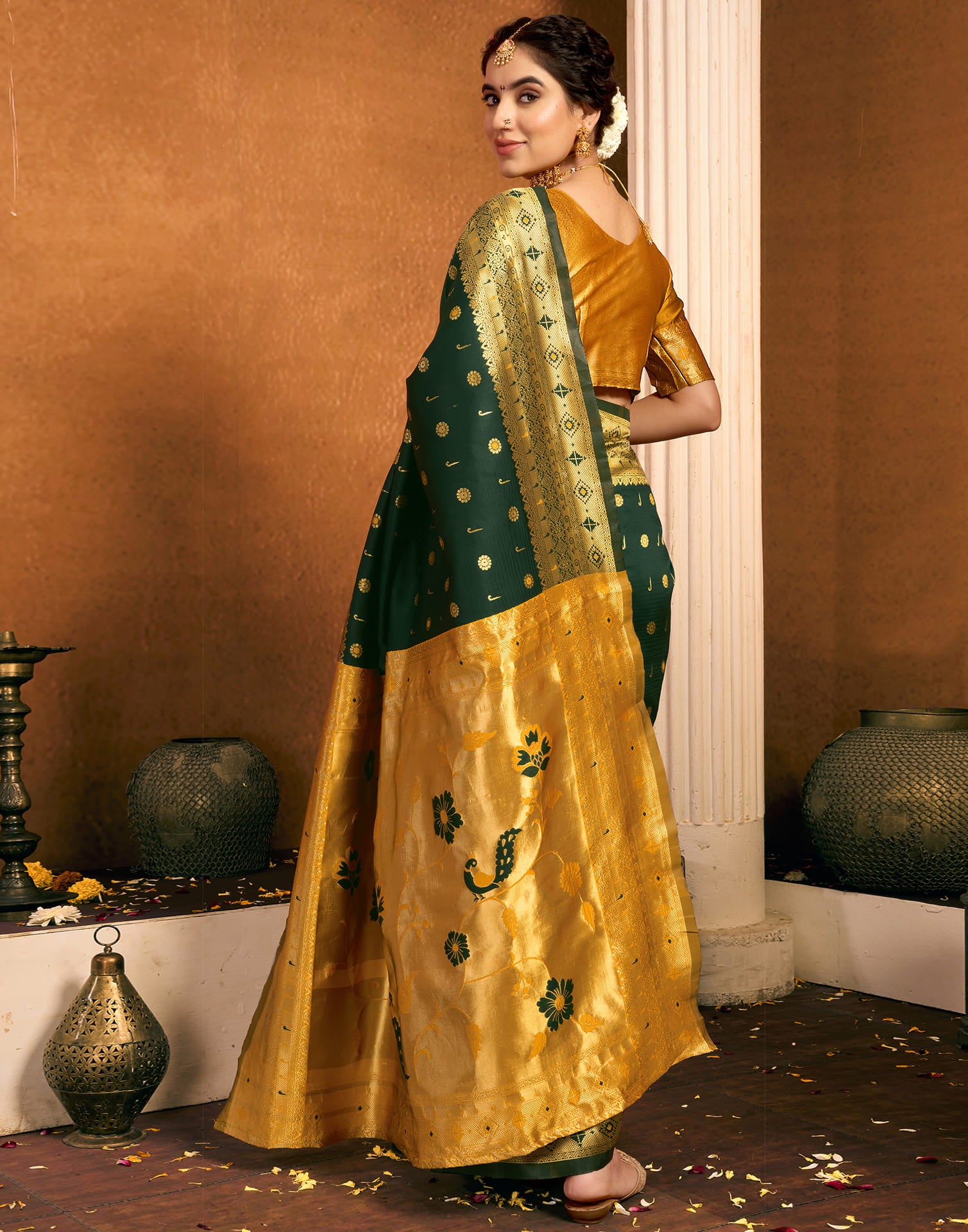 Dark Green Silk Woven Paithani Saree