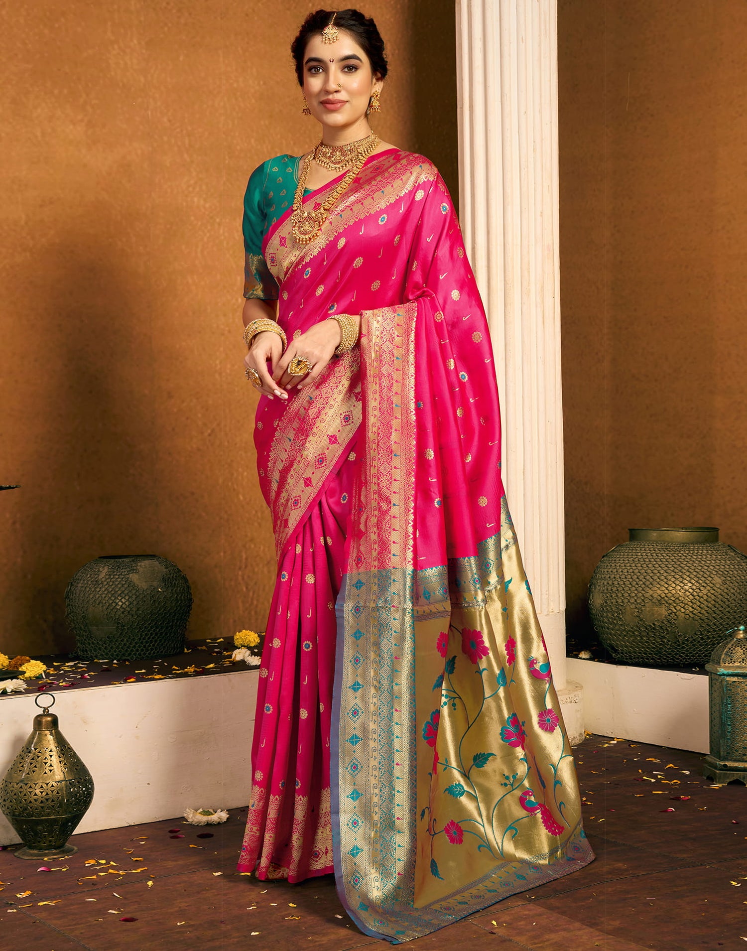 Rani Pink Silk Woven Paithani Saree