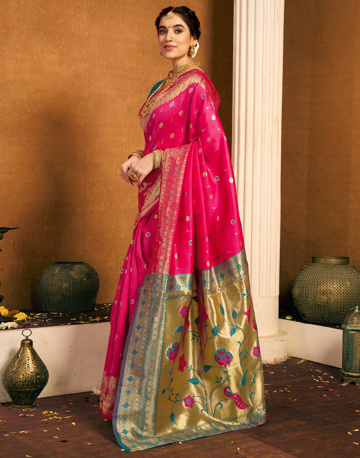 Rani Pink Silk Woven Paithani Saree