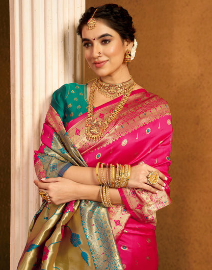 Rani Pink Silk Woven Paithani Saree