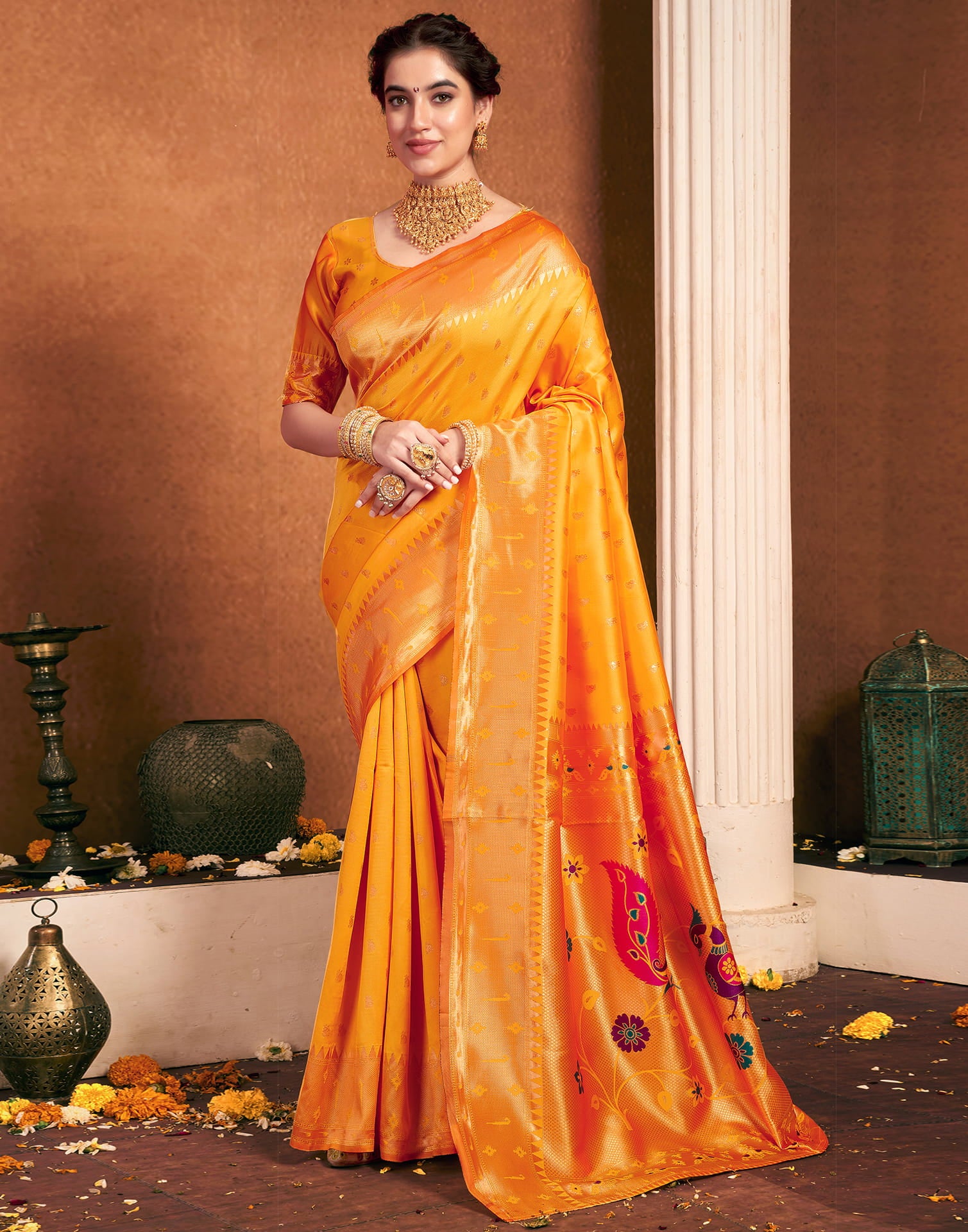 Yellow Silk Woven Paithani Saree