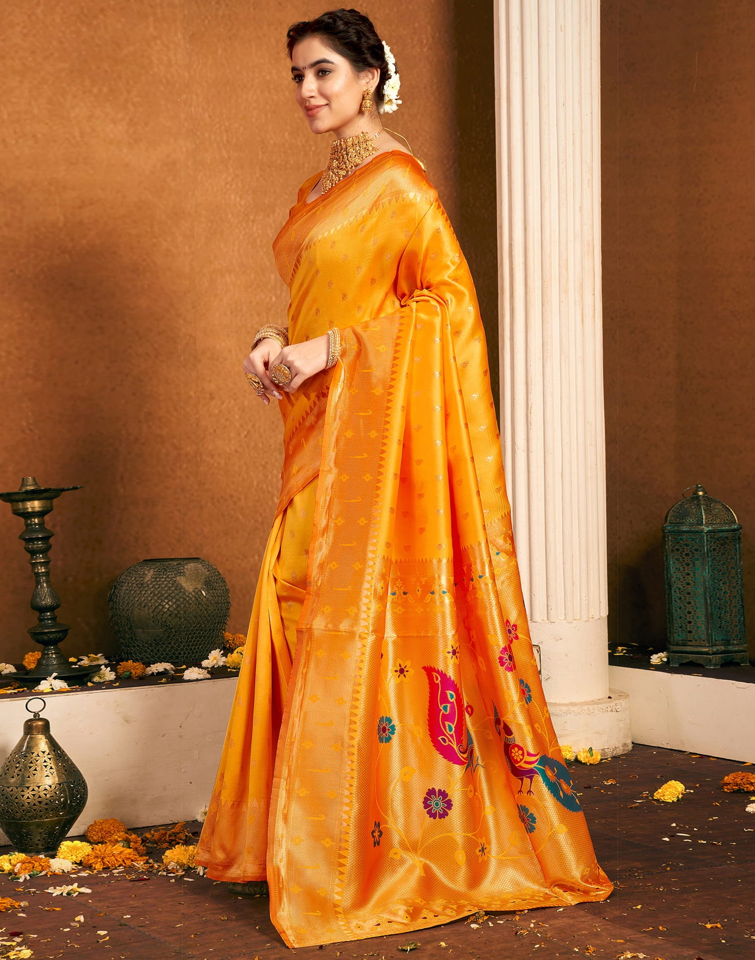 Yellow Silk Woven Paithani Saree