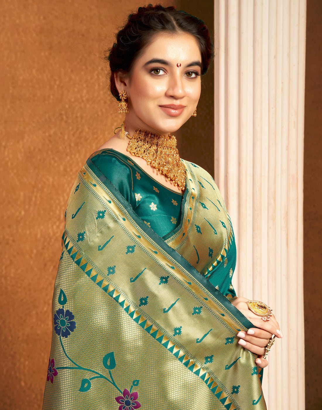 Teal Green Silk Weaving Paithani Saree