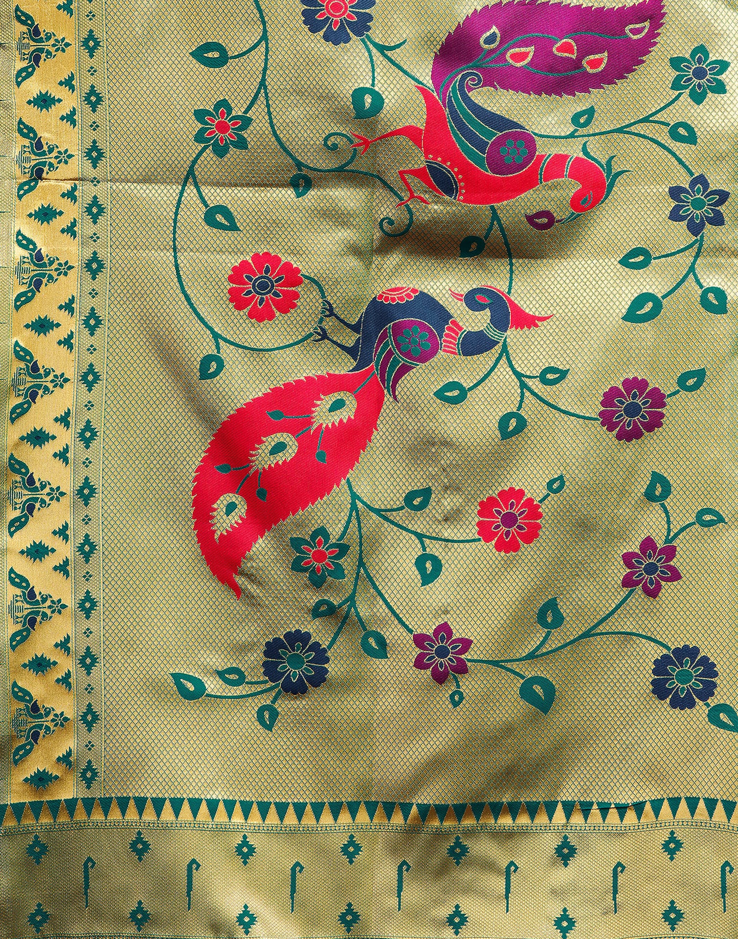 Teal Green Silk Woven Paithani Saree