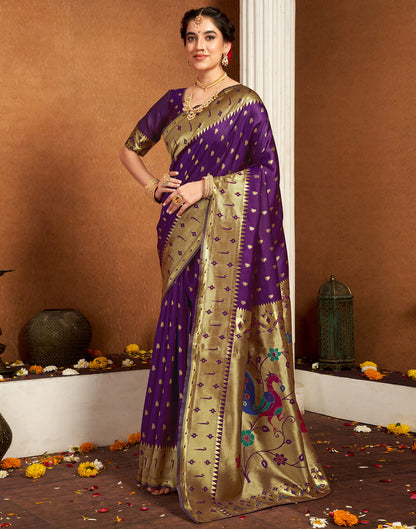 Dark Purple Silk Woven Paithani Saree