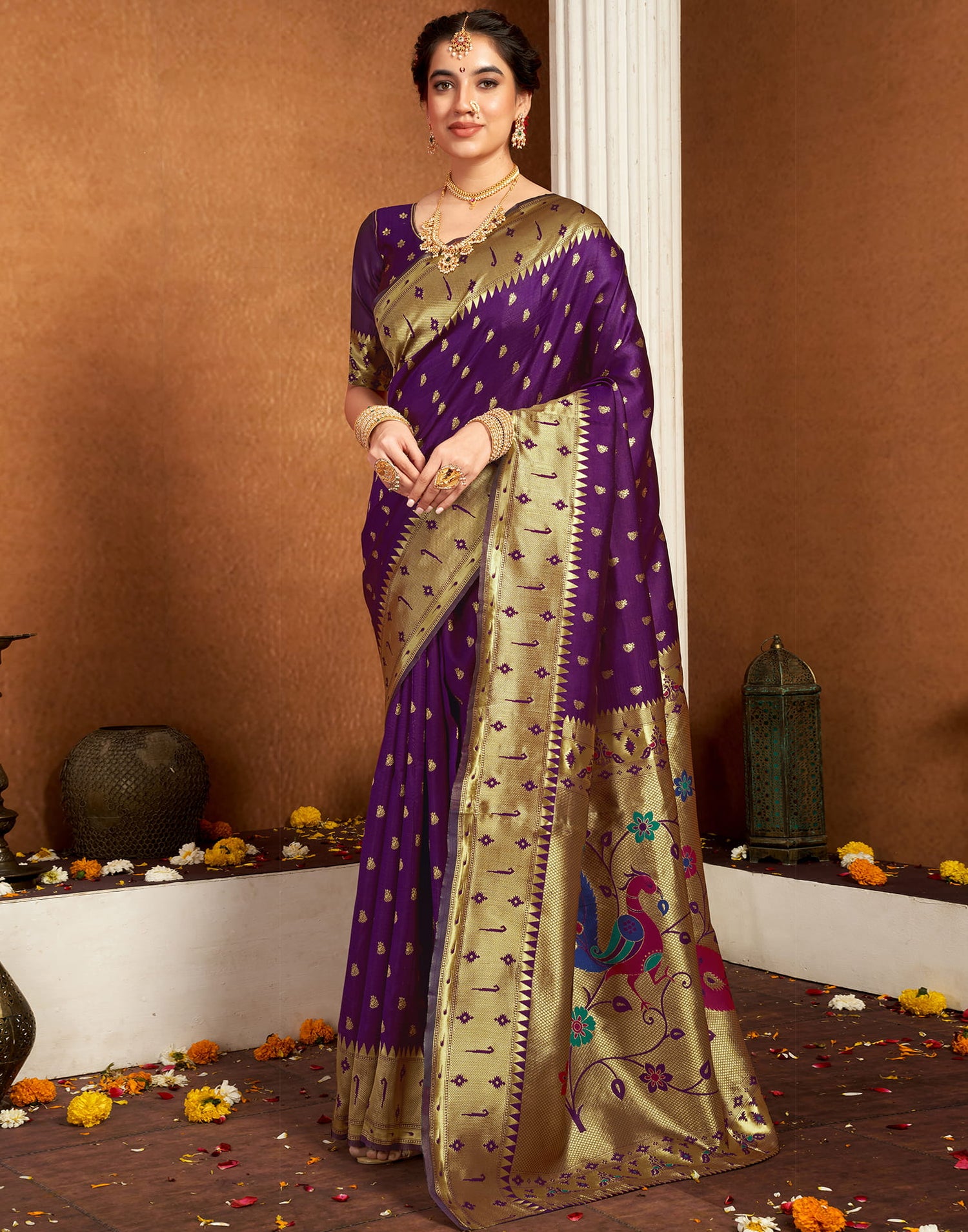 Dark Purple Silk Woven Paithani Saree