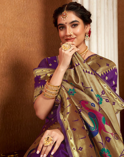 Wine Silk Woven Paithani Saree