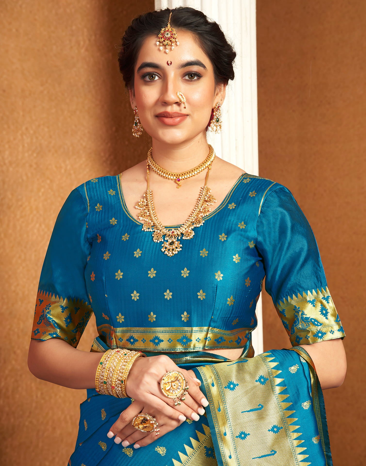 Teal Blue Silk Woven Paithani Saree