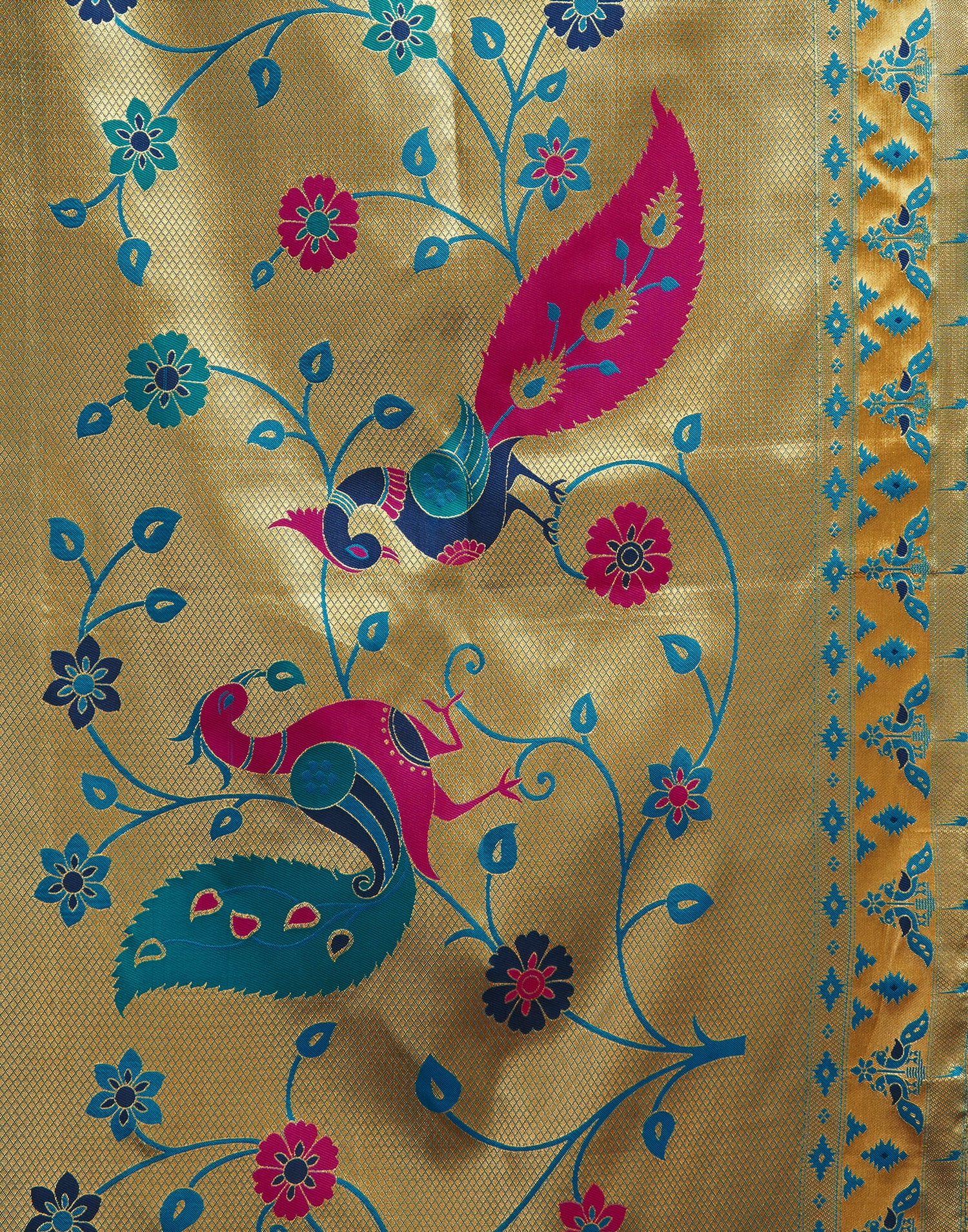 Teal Blue Silk Woven Paithani Saree