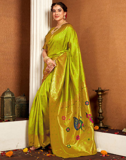 Lime Green Silk Woven Paithani Saree