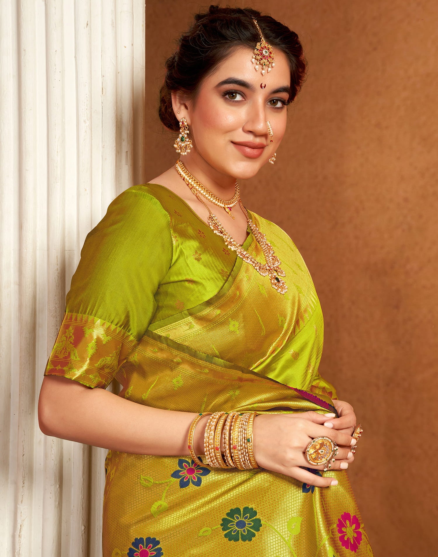 Lime Green Silk Woven Paithani Saree