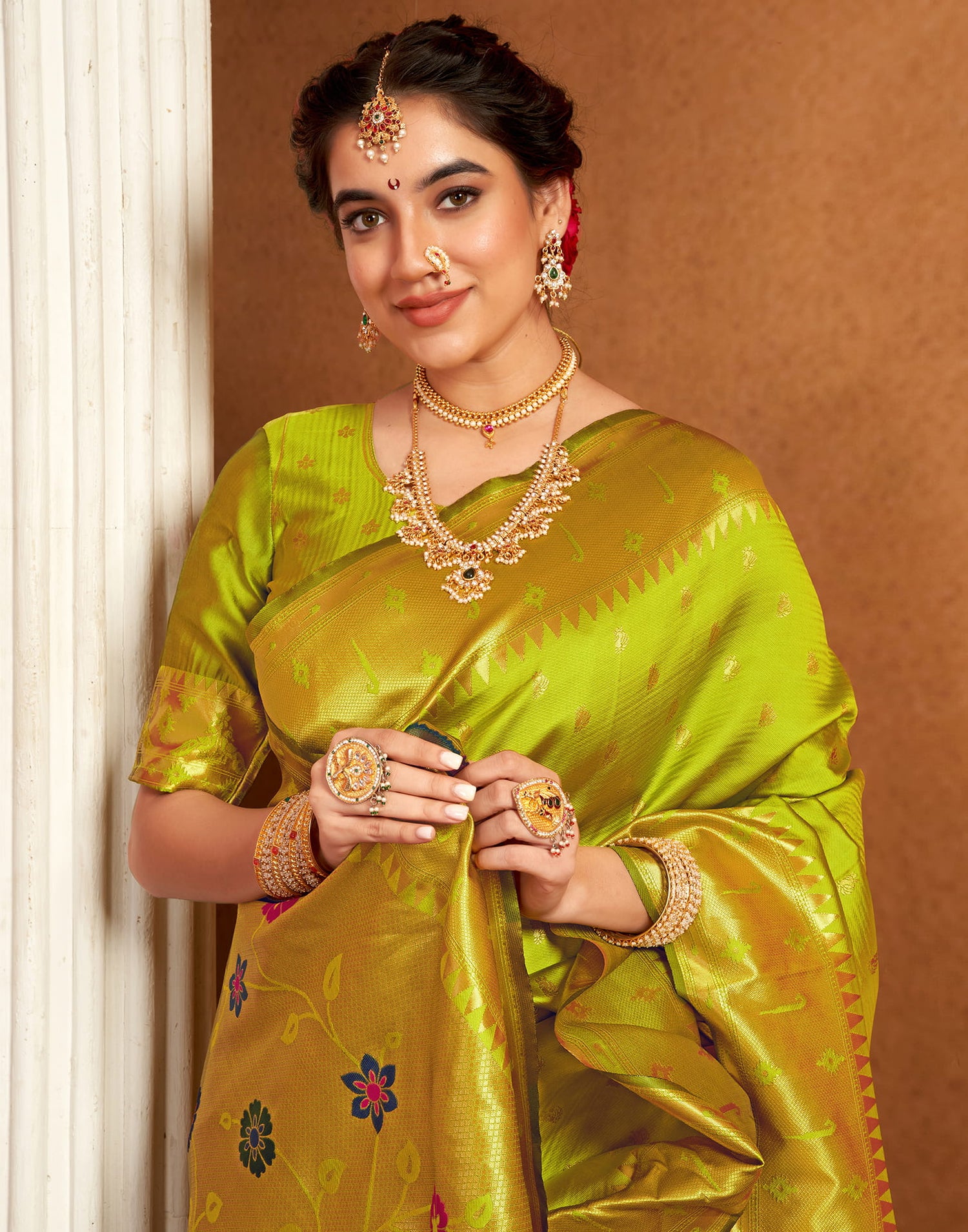 Lime Green Silk Woven Paithani Saree