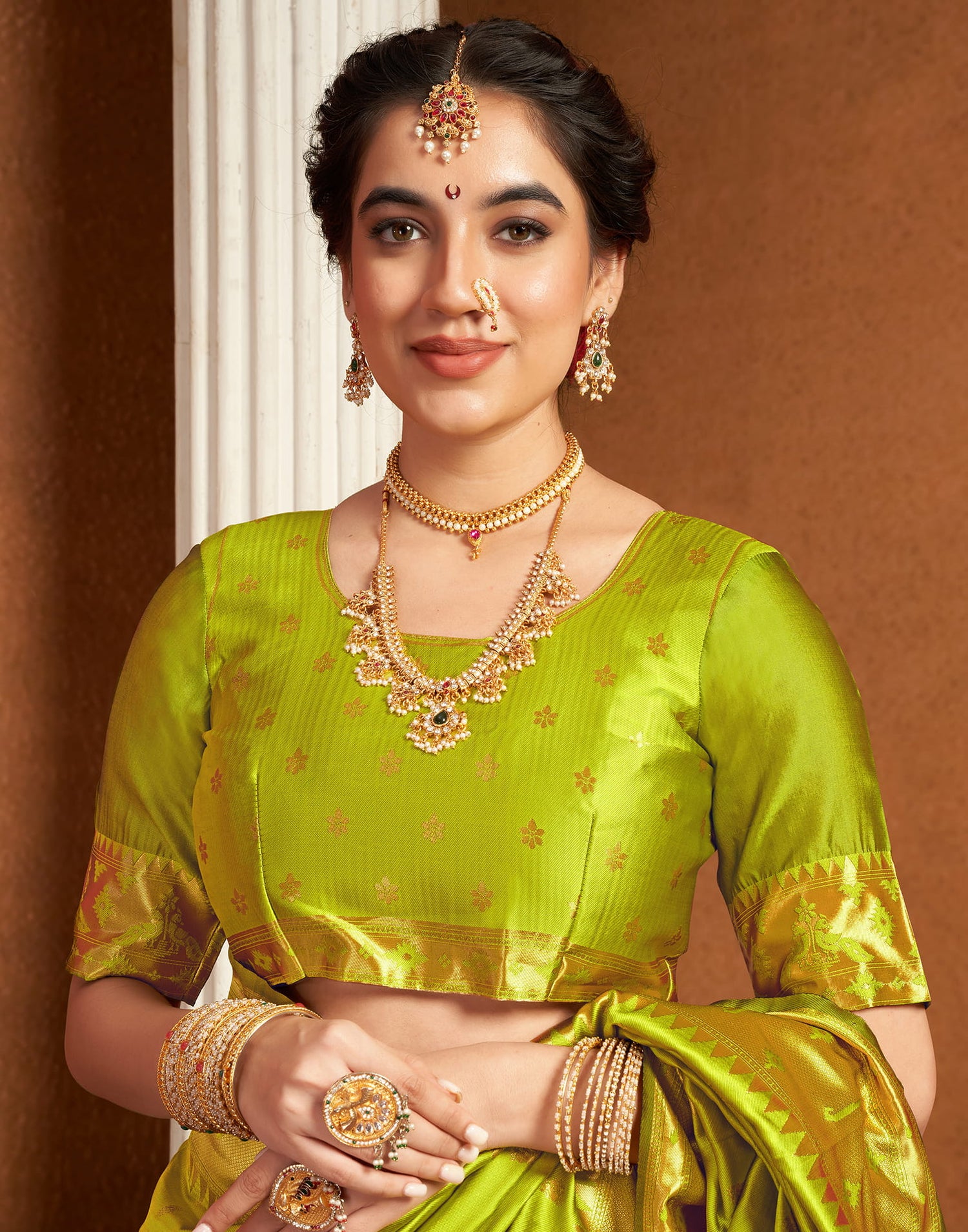 Lime Green Silk Woven Paithani Saree