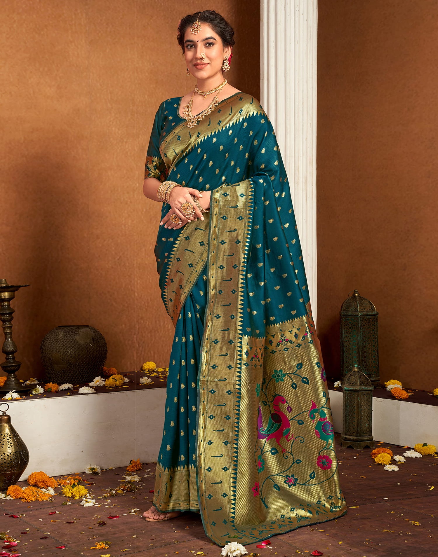 Rama Blue Silk Woven Paithani Saree