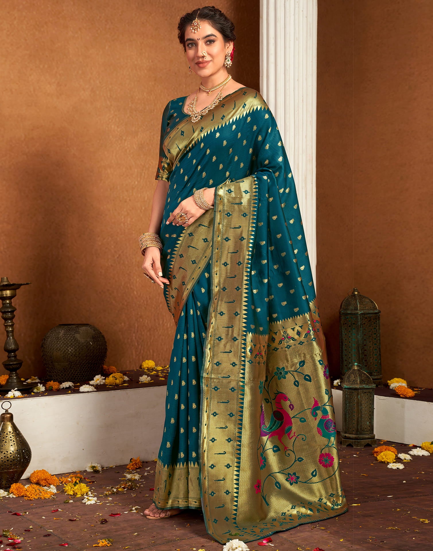 Rama Blue Silk Woven Paithani Saree