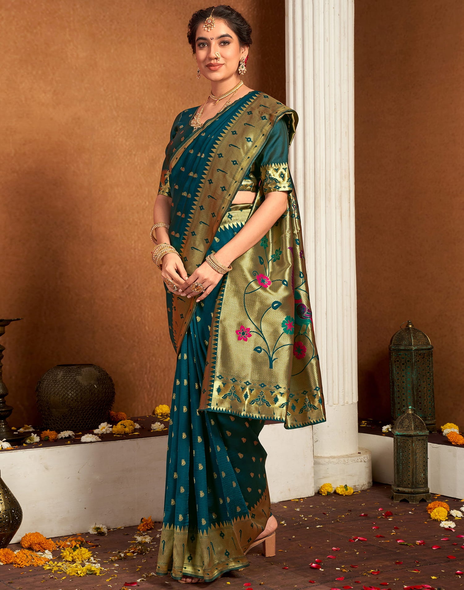 Rama Blue Silk Woven Paithani Saree