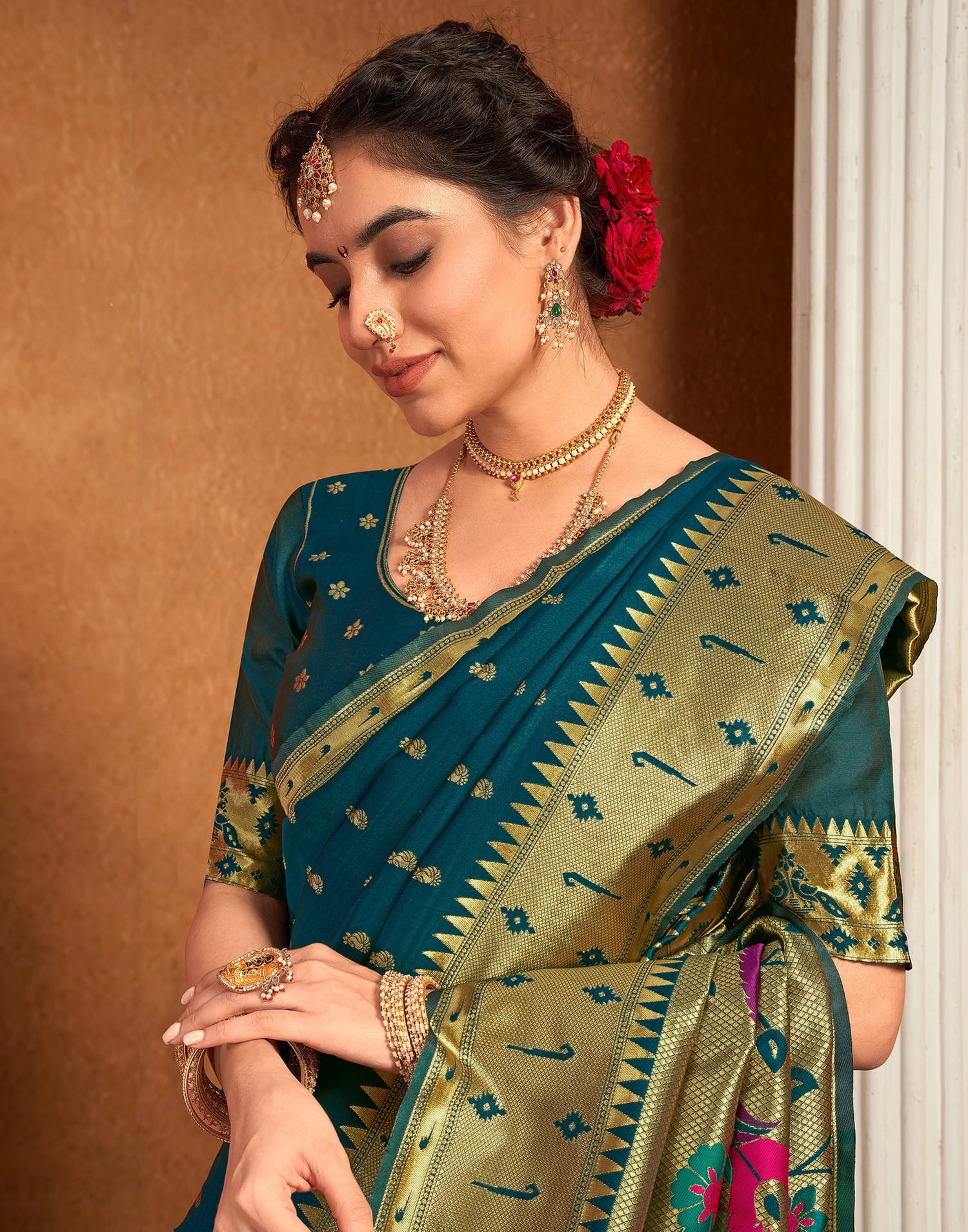 Rama Blue Silk Woven Paithani Saree