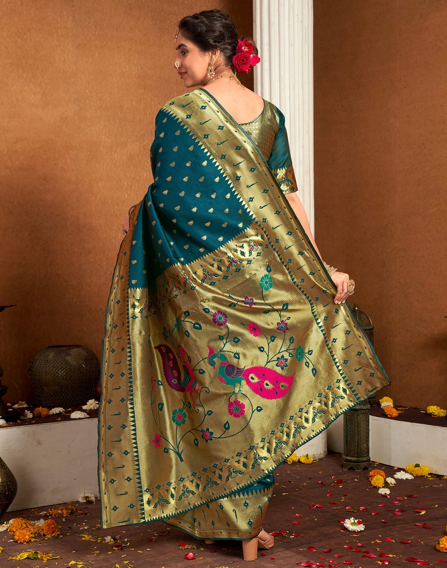 Rama Blue Silk Woven Paithani Saree