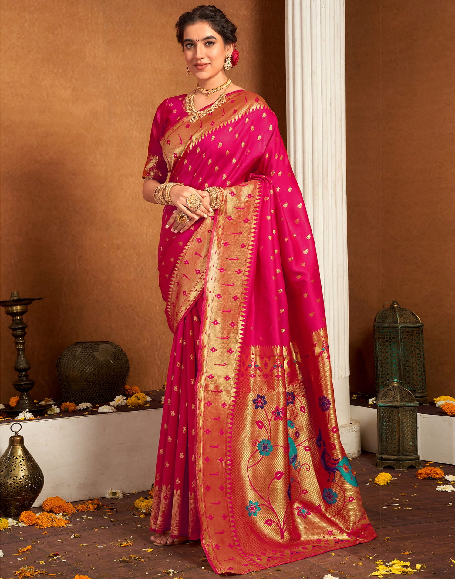 Rani Pink Silk Woven Paithani Saree