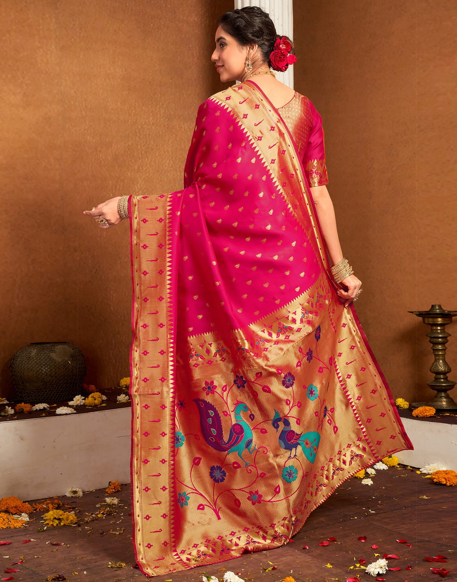 Rani Pink Silk Woven Paithani Saree