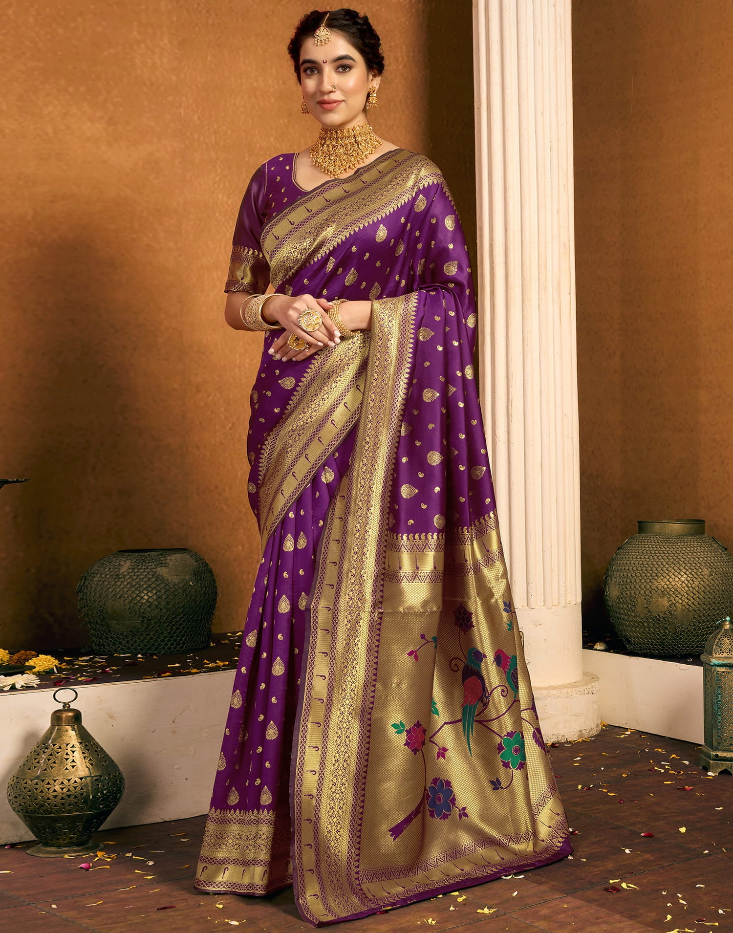 Dark Purple Silk Woven Paithani Saree