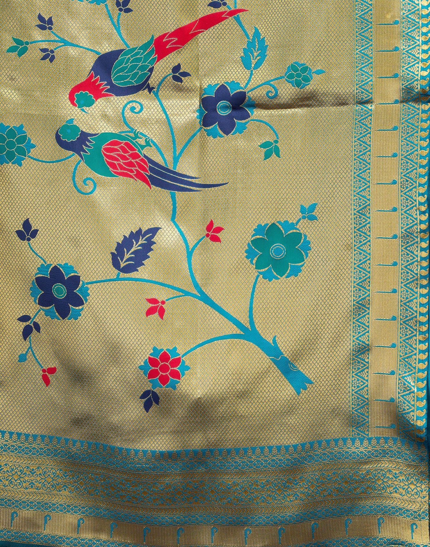 Teal Blue Silk Woven Paithani Saree