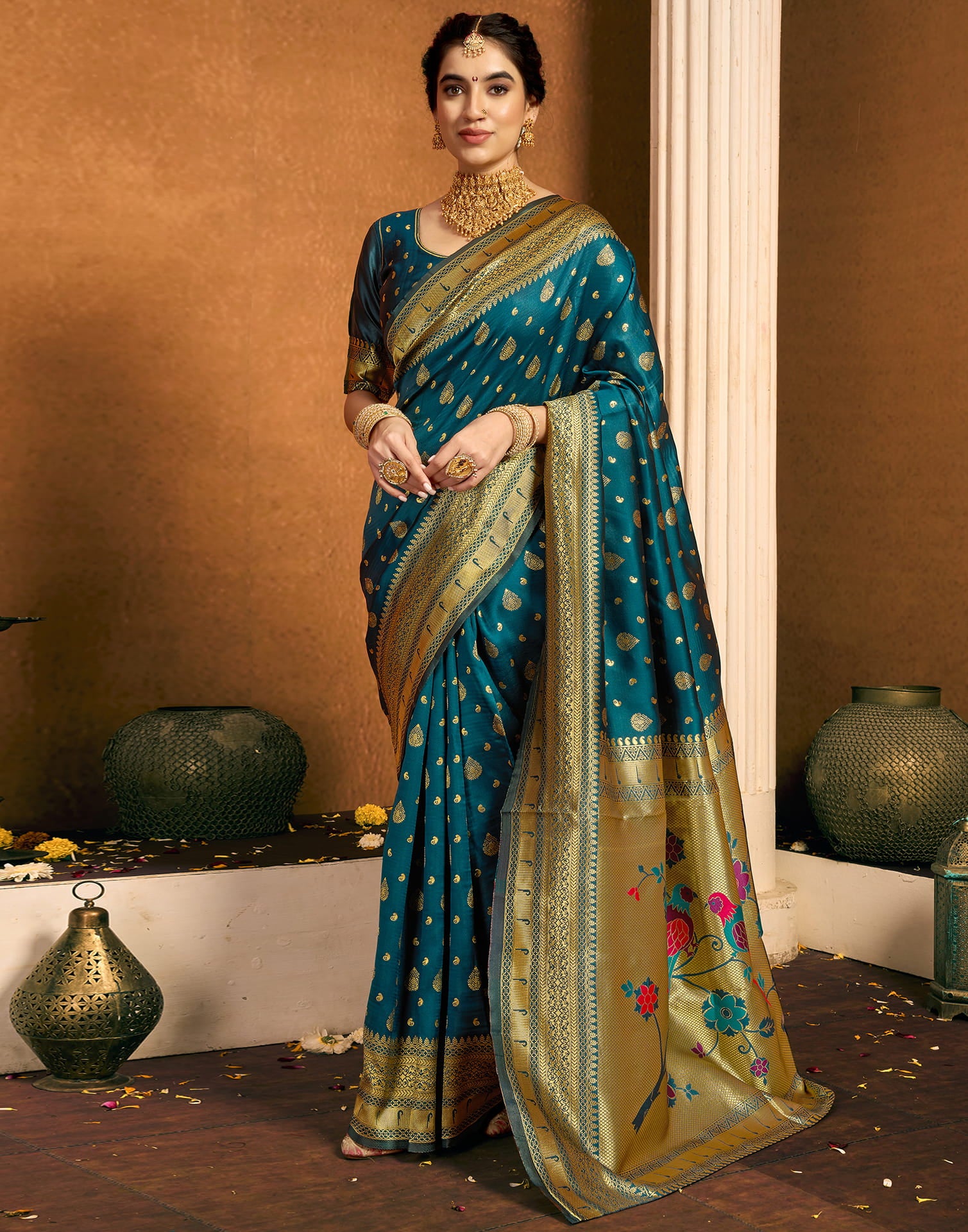 Dark Rama Blue Silk Woven Paithani Saree