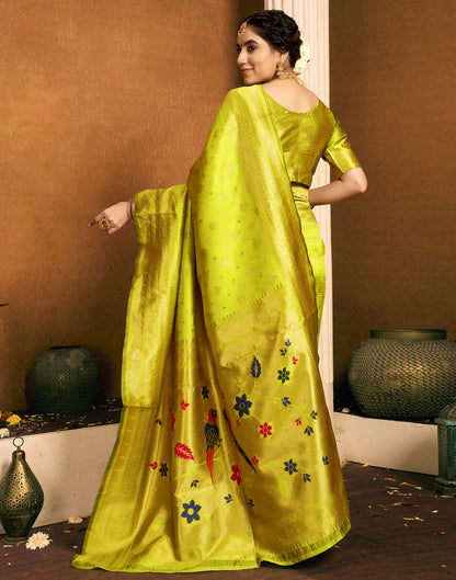 Lime Green Silk Woven Paithani Saree