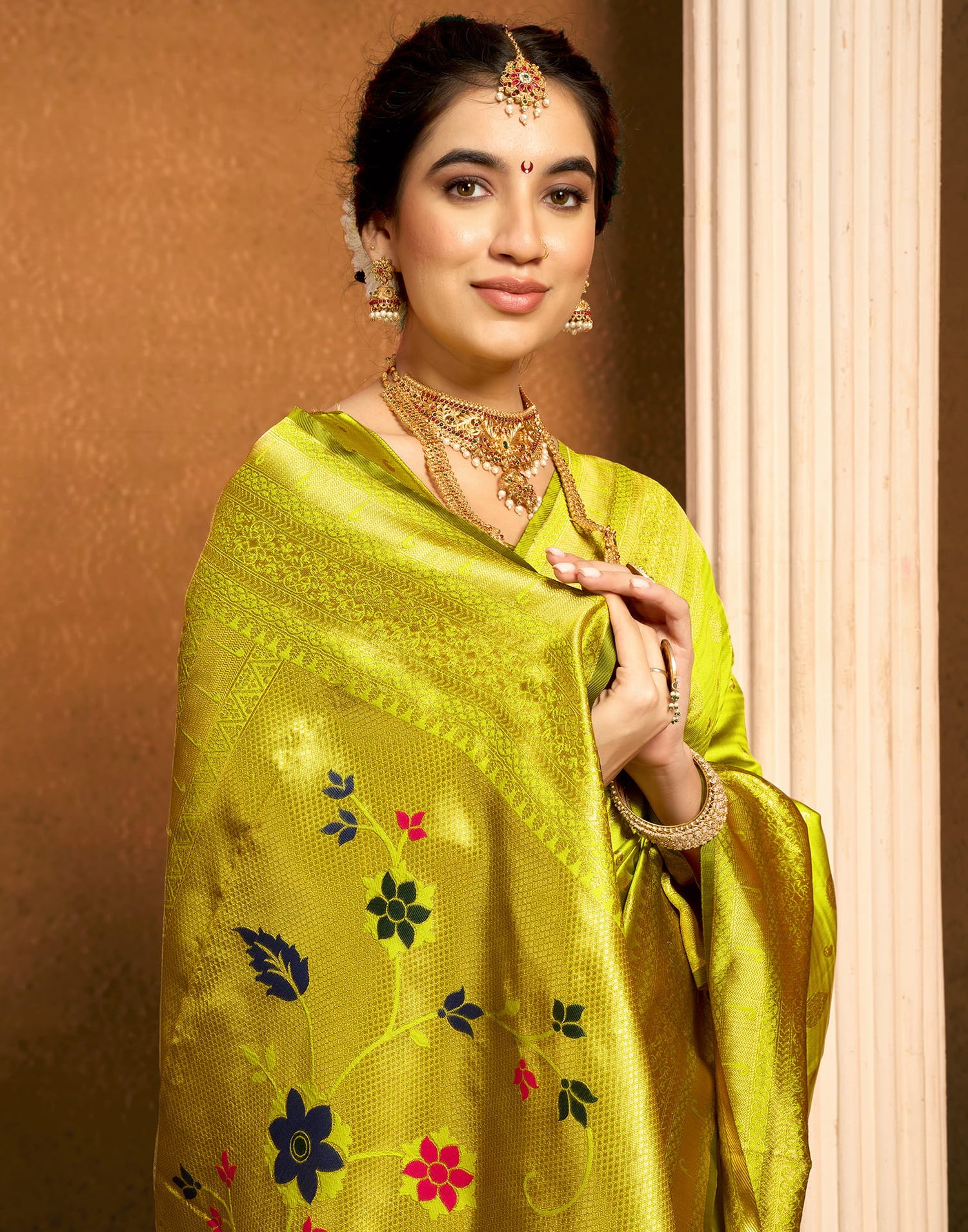 Lime Green Silk Woven Paithani Saree