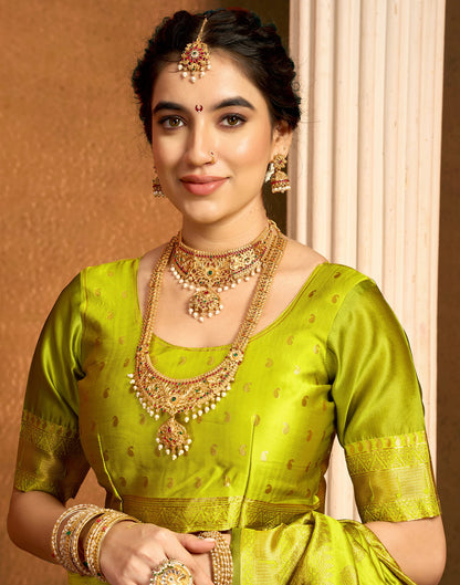 Lime Green Silk Woven Paithani Saree