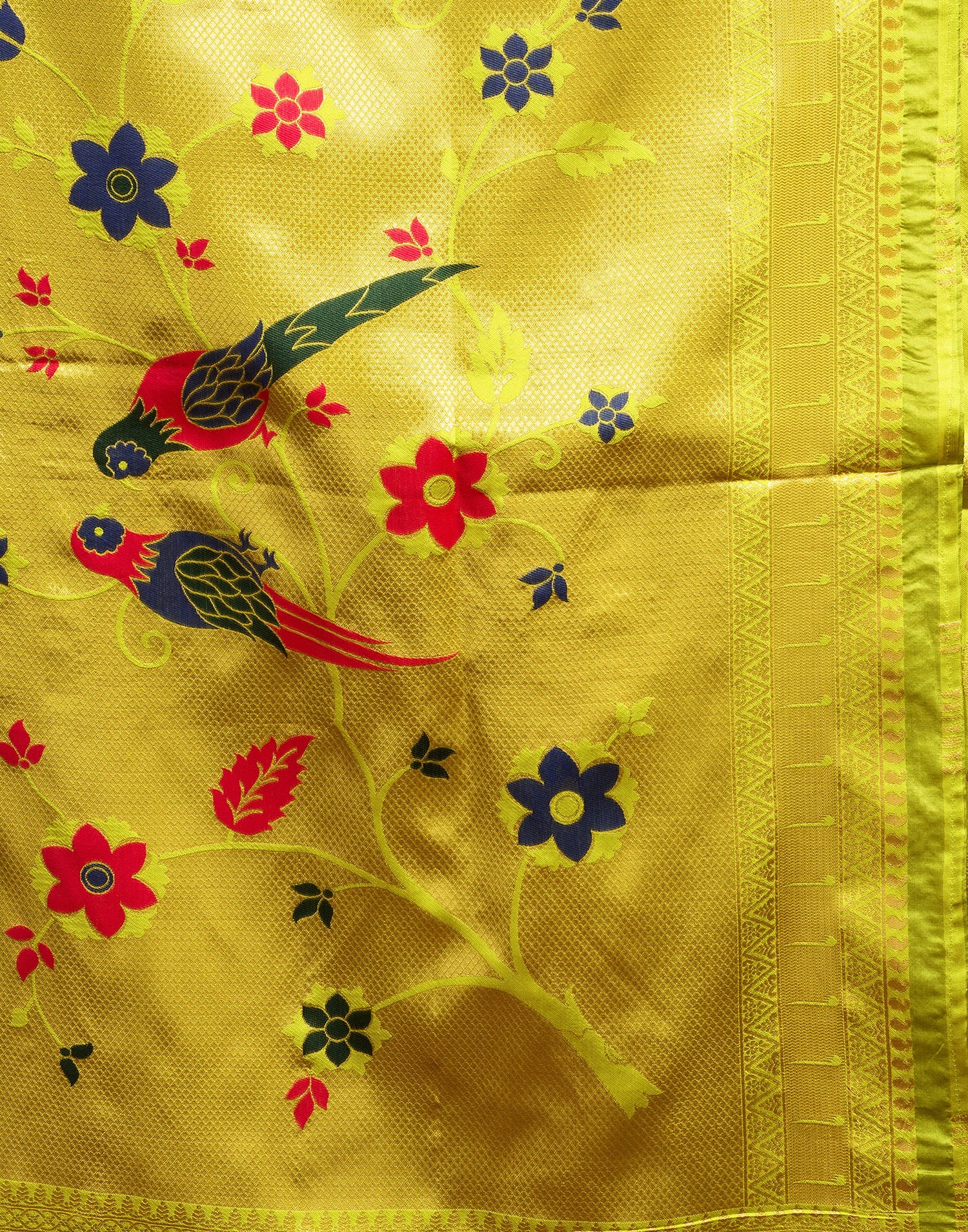 Lime Green Silk Woven Paithani Saree