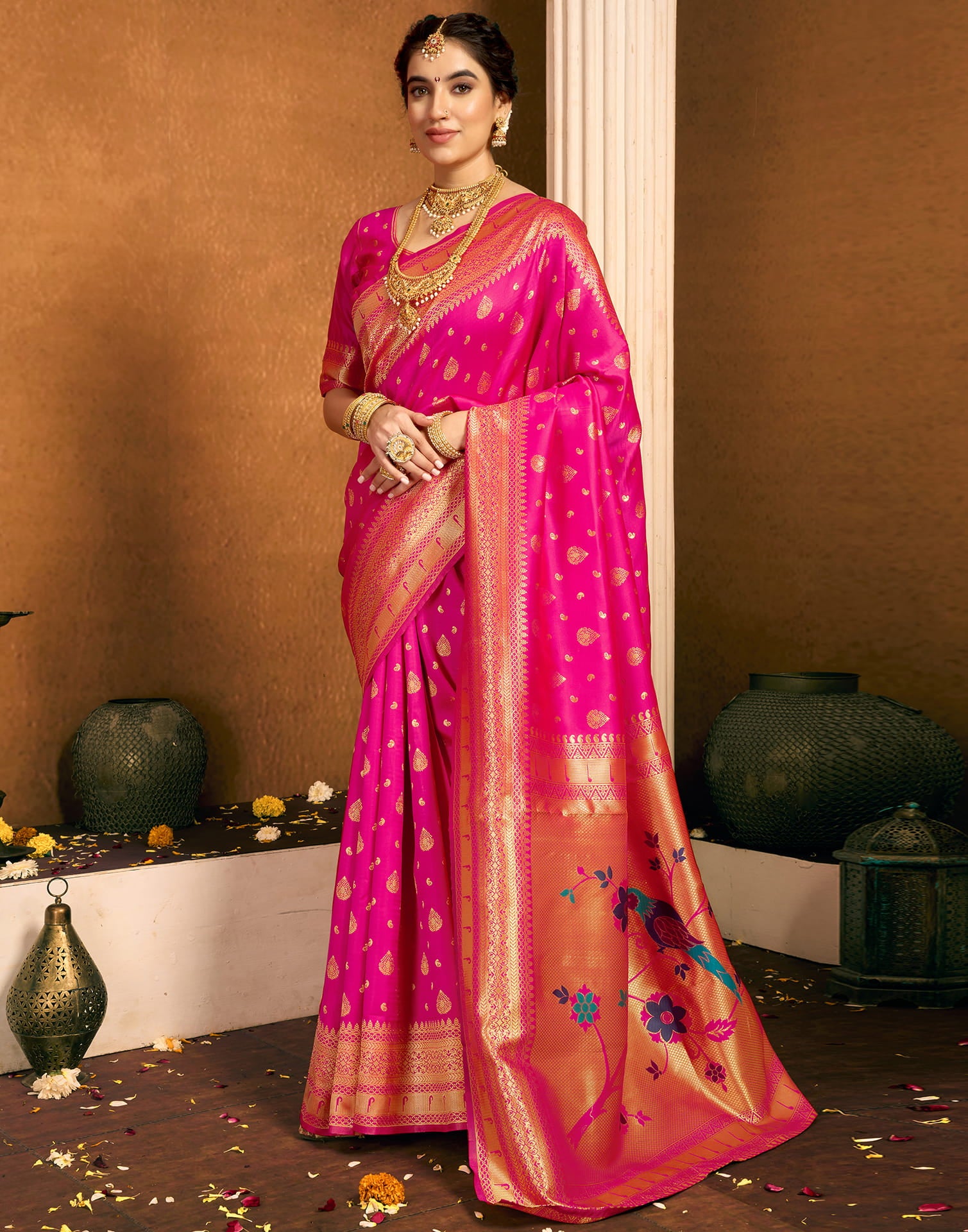 Rani Pink Silk Woven Paithani Saree