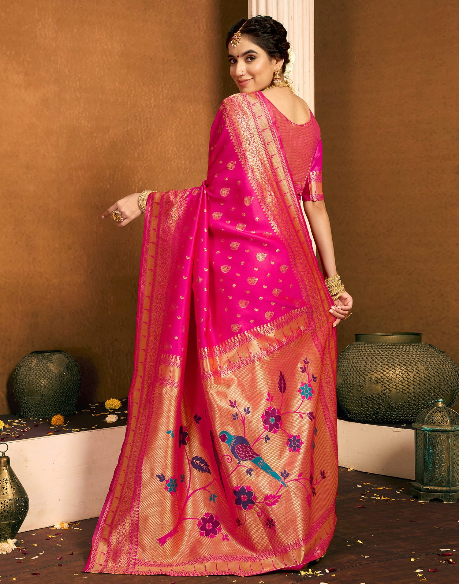 Rani Pink Silk Woven Paithani Saree