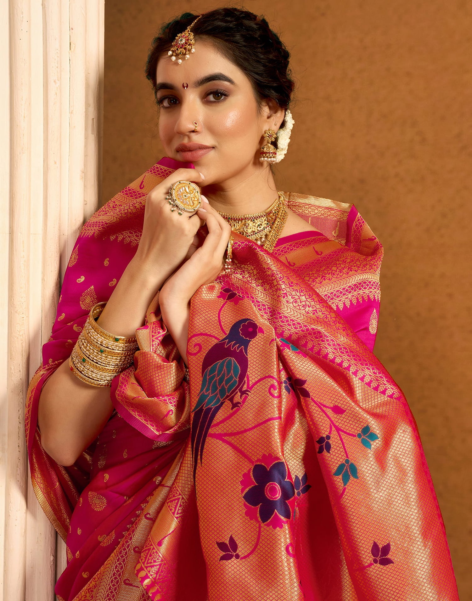 Rani Pink Silk Woven Paithani Saree