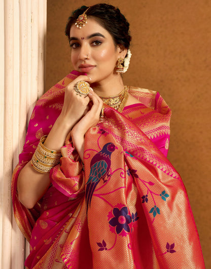 Rani Pink Silk Woven Paithani Saree