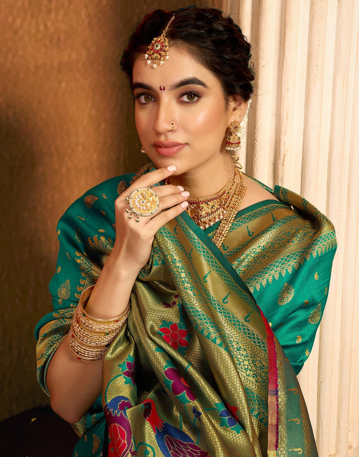 Teal Green Silk Woven Paithani Saree