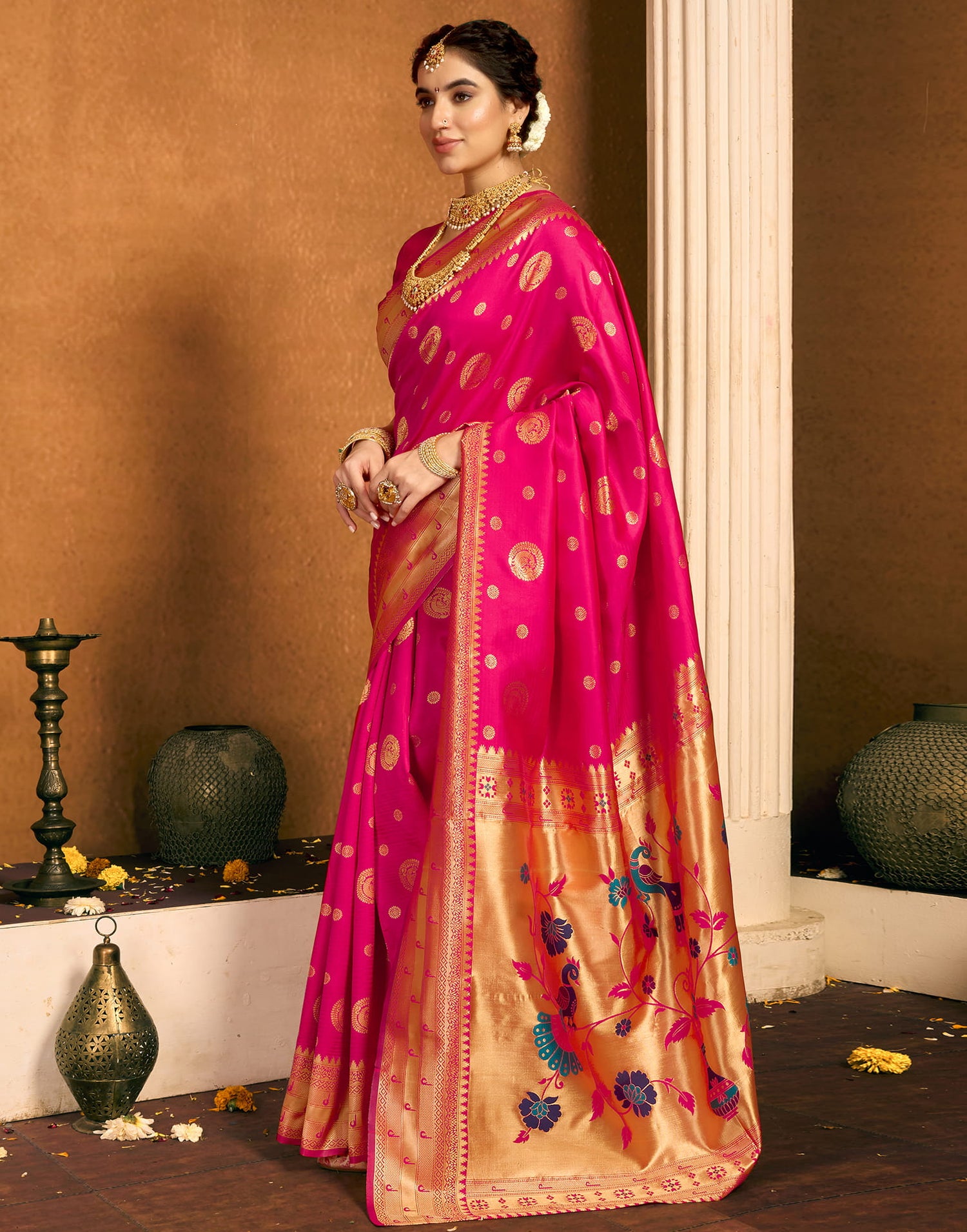 Rani Pink Silk Woven Paithani Saree