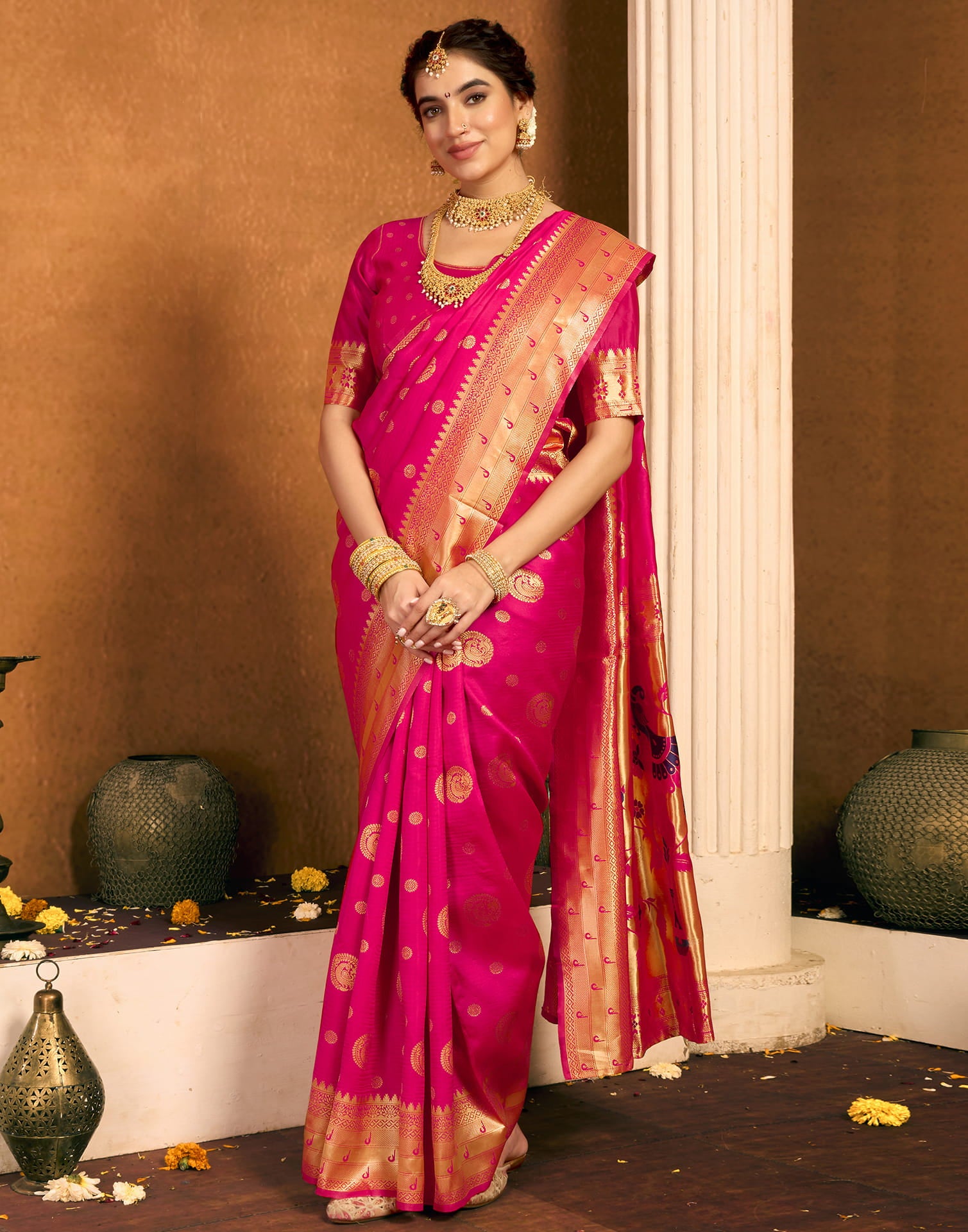 Rani Pink Silk Woven Paithani Saree