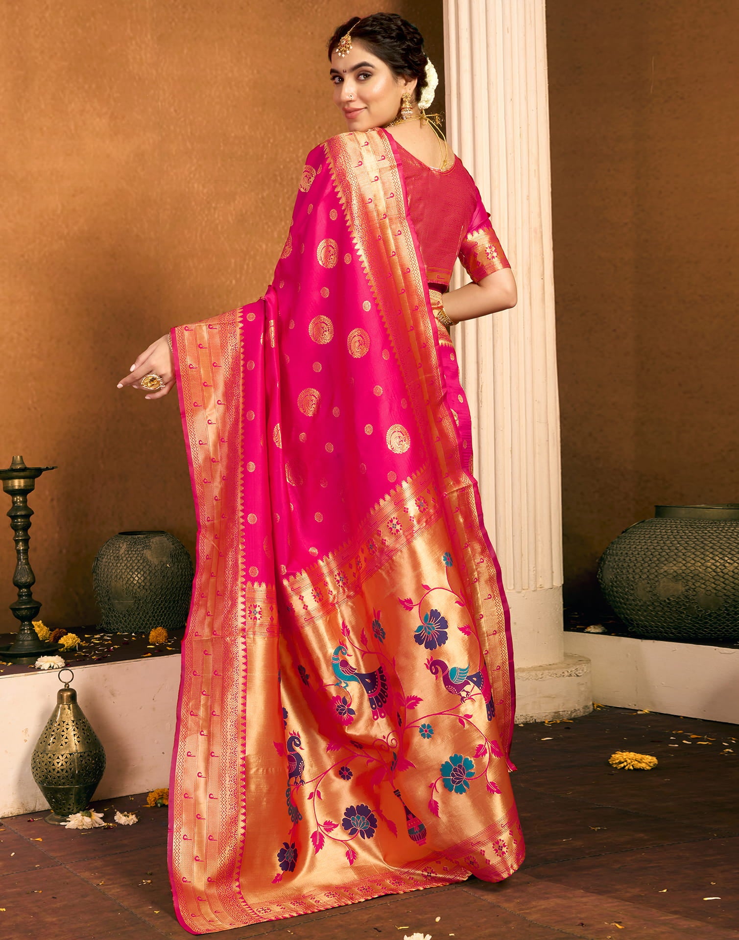 Rani Pink Silk Woven Paithani Saree