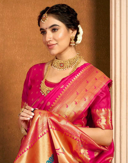 Rani Pink Silk Woven Paithani Saree