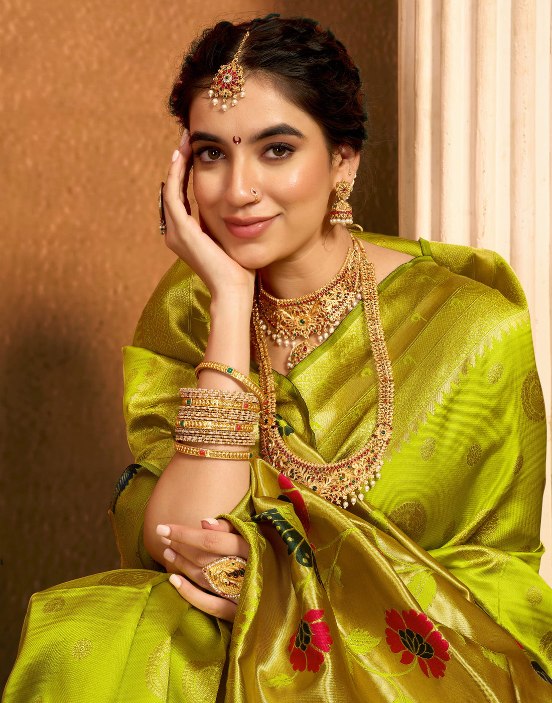 Lime Green Silk Woven Paithani Saree