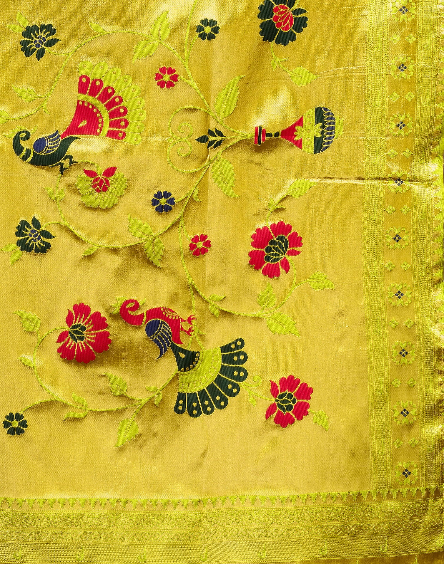 Lime Green Silk Woven Paithani Saree