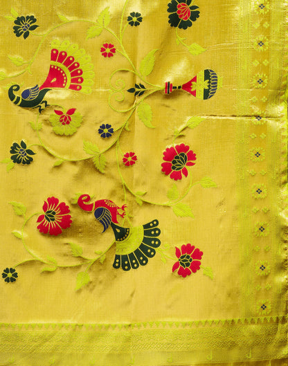 Lime Green Silk Woven Paithani Saree