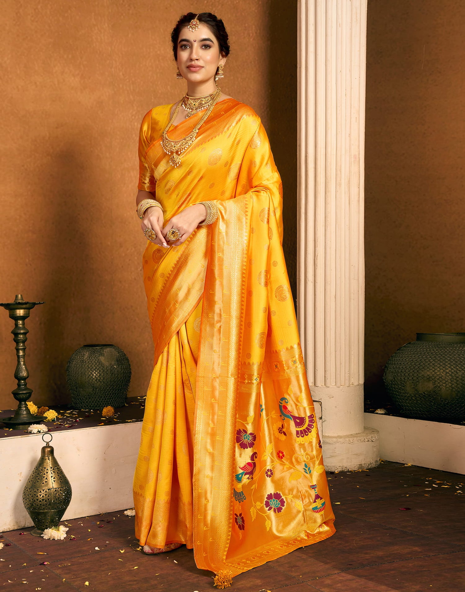 Yellow Silk Woven Paithani Saree