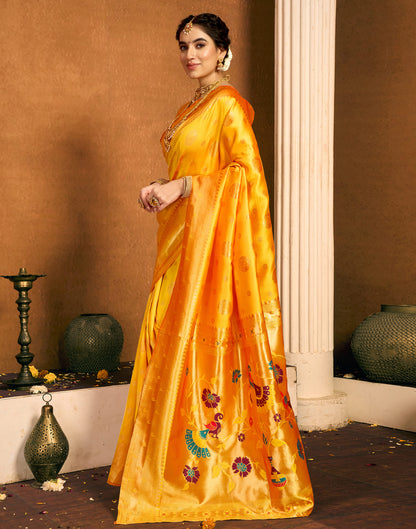 Yellow Silk Woven Paithani Saree