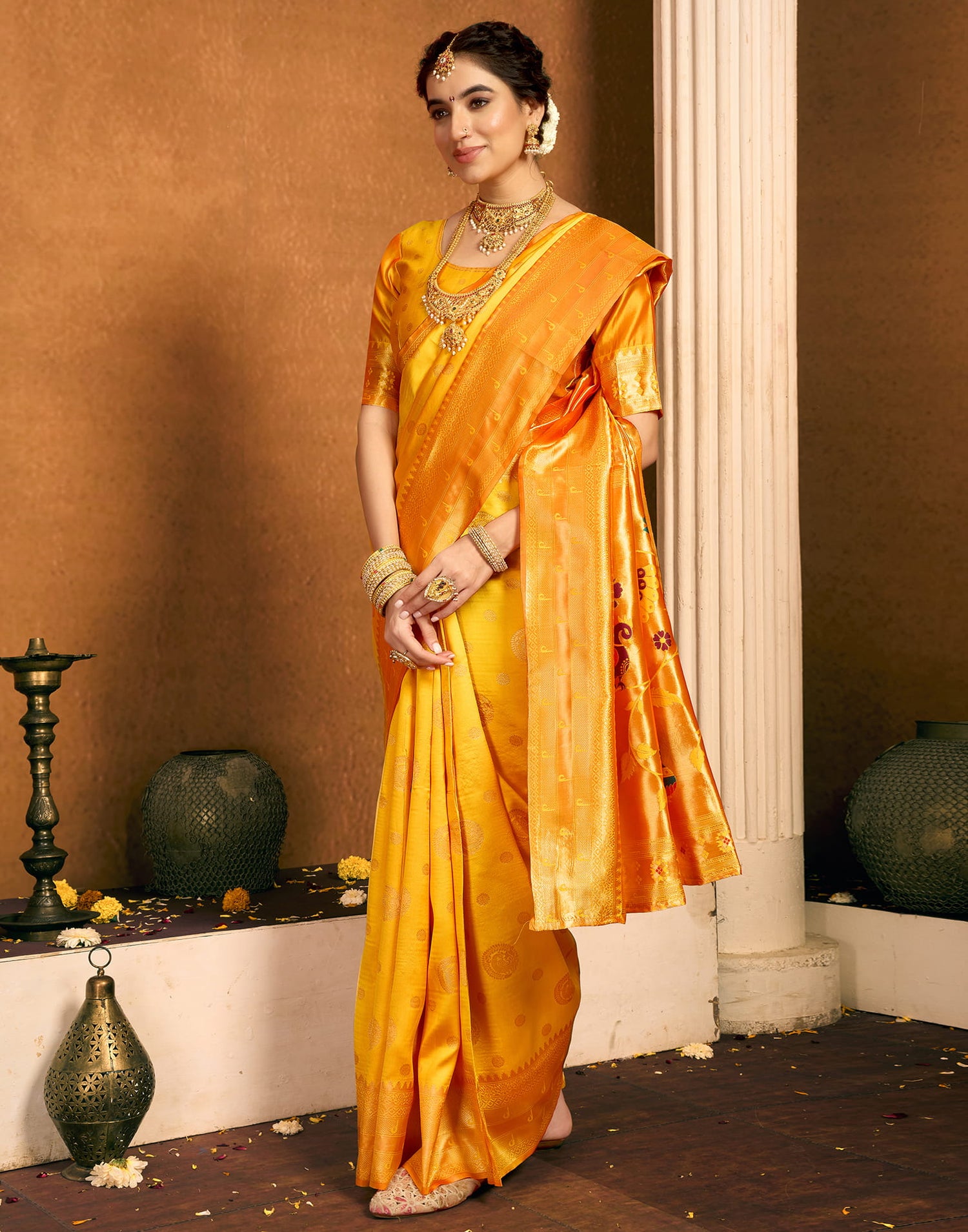 Yellow Silk Woven Paithani Saree